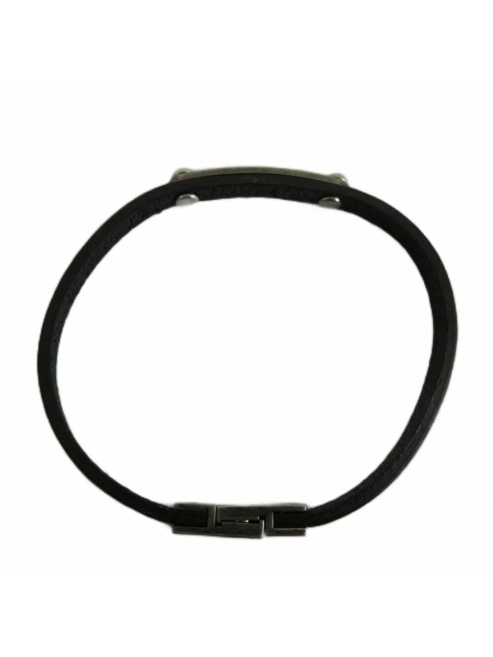 Saint Laurent Paris ID Plate Leather Bracelet Bangle Logo Black